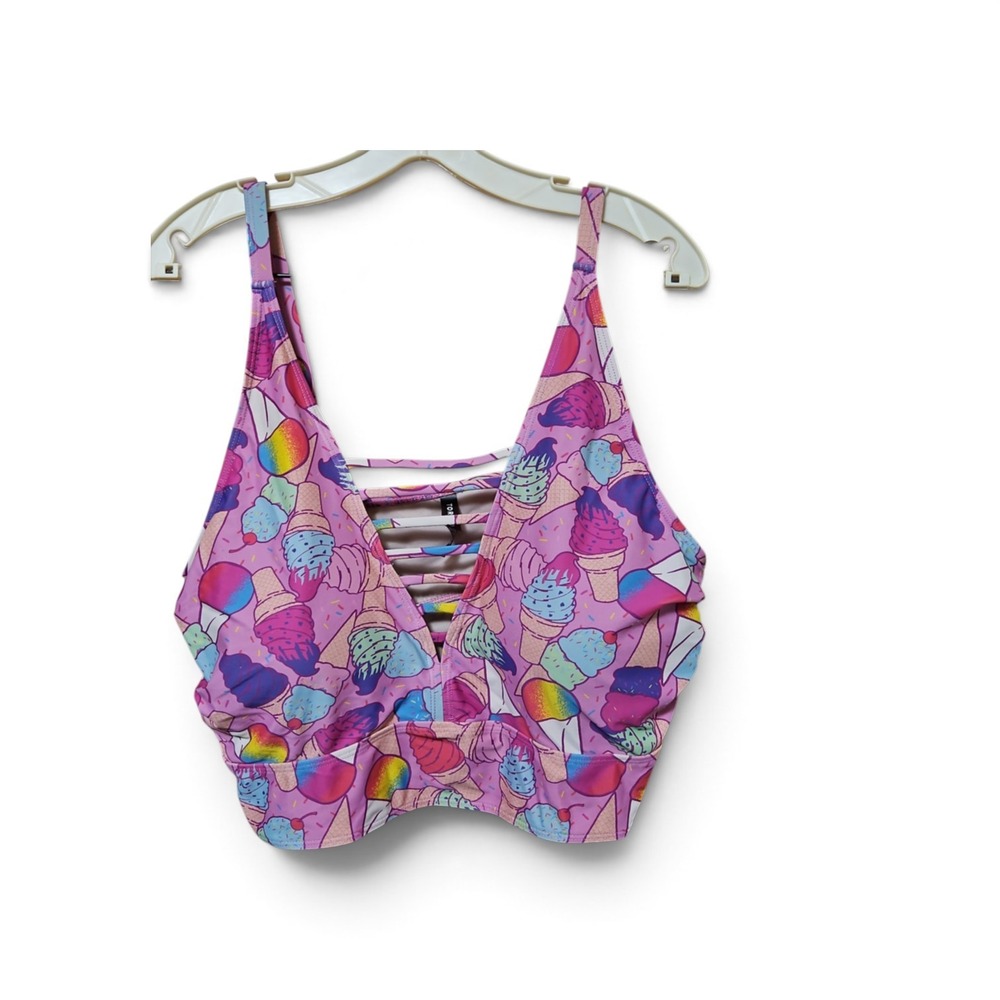 Torrid Ice Cream Cone Print Ladder Front V-Neck Bikini Swim Top Pink Plus Size 4